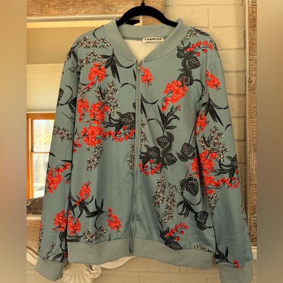 Ecowish Jackets & Blazers - Women's Floral Jacket - Blue and Red